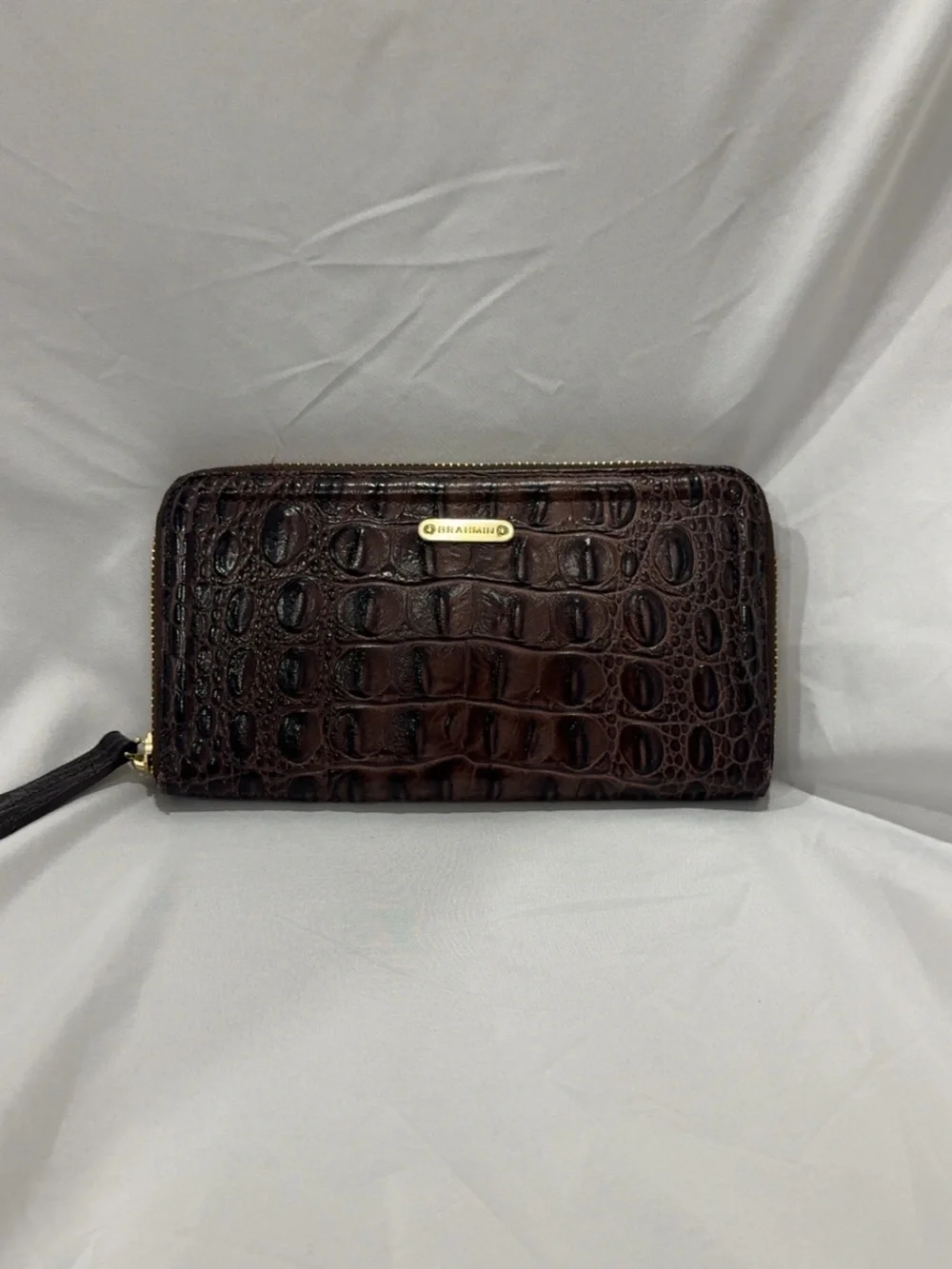 Brahmin Dark Brown Croc-Embossed Zip Around Wallet